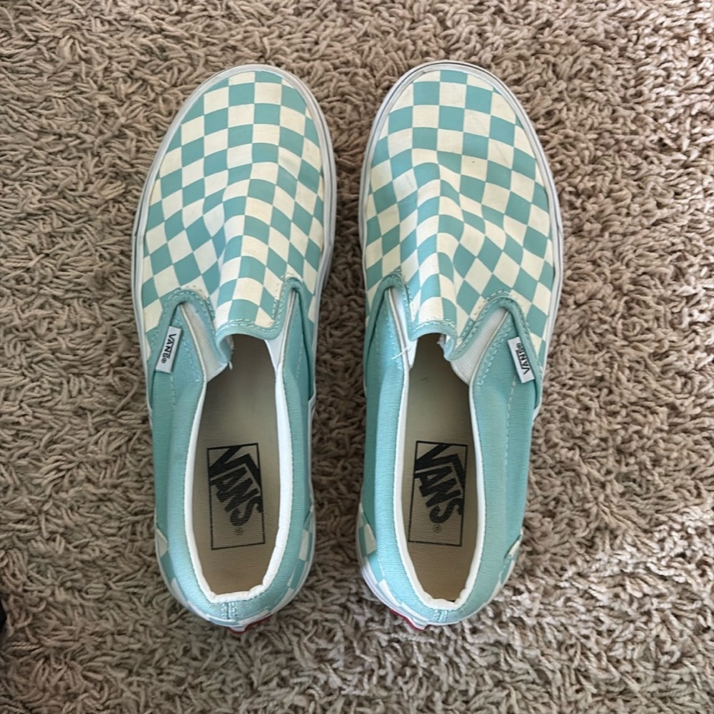 Vans Checkerboard Slip-On in Teal and White